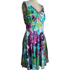 Y2K Newport News tropical floral print dress